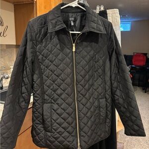 Jones New York Black Quilted Zip Puffer Jacket